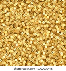 Gold luxury shimmer sequins. Disco party vector seamless texture. Sequin and glitter shimmer sparkle, glamour background bright and shiny illustration