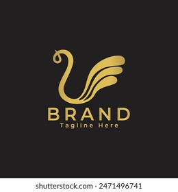 gold luxury simple swan logo