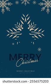 A Gold luxury snow flake element, and Luxury banner concept of Merry Christmas on blue background, used in post card, banner, web UI, backdrop, greeting card vector illustration