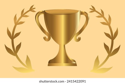 Gold Luxury Trophy Cup Vector Flat Trophy Icon with stars and laurel wreath