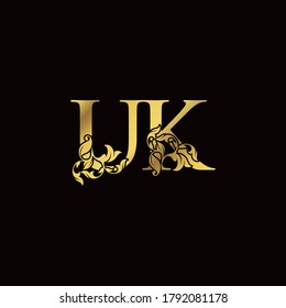 Gold Luxury U  and K, UK Letter Initial Logo Icon, Monogram Floral Leaf Logo Design.