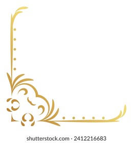 Gold luxury vintage corner and frame. Ornamental curl vector element. Classic swirl divider ornament. Filigree design calligraphic decoration for frame, greeting card, invitation, menu, certificate.