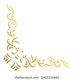 Gold luxury vintage corner and frame. Ornamental curl vector element. Classic swirl divider ornament. Filigree design calligraphic decoration for frame, greeting card, invitation, menu, certificate.