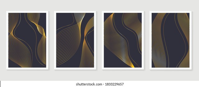 Gold and Luxury wall arts design vector. Abstract geometry frame, line arts, and Art deco pattern background. Use for wedding invitation, cover, VIP card, print, poster and wallpaper. 