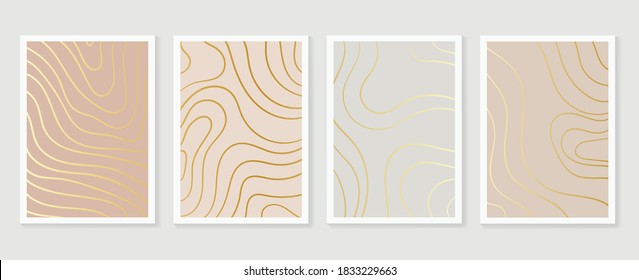 Gold and Luxury wall arts design vector. Abstract geometry frame, line arts, and Art deco pattern background. Use for wedding invitation, cover, VIP card, print, poster and wallpaper. 