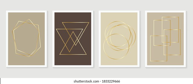 Gold and Luxury wall arts design vector. Abstract geometry frame, line arts, and Art deco pattern background. Use for wedding invitation, cover, VIP card, print, poster and wallpaper. 