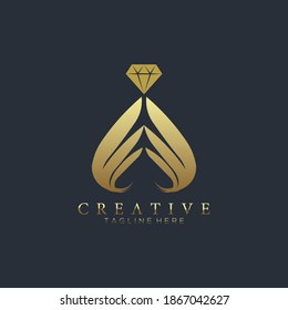 Gold luxury wings diamond and jewel design vector logo illustration and black background