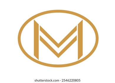 Gold M letter monogram logo vector design in oval circle. Ideal for branding, luxury business and modern logo design inspiration.