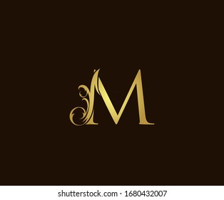 Gold M Luxury Logo Icon, Classic M Letter Design.