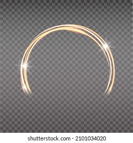 Gold magic arc. Abstract magic light effect. Luminous neon lines with flying lights