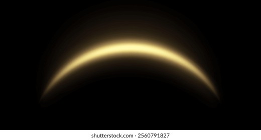 Gold magic arch with glowing particles, sunlight lens flare. Neon realistic energy flare arch.    
Abstract light effect on a black background. Vector illustration.