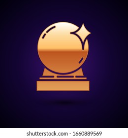 Gold Magic ball icon isolated on black background. Crystal ball.  Vector Illustration