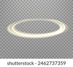 Gold magic glowing ring. Neon realistic energy flare halo ring. Abstract light effect on a transparent background. Vector illustration.
