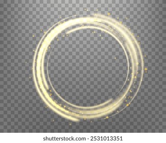 Gold magic glowing ring. Neon realistic energy flare halo ring. Abstract light effect on a  transparent background. Vector illustration.