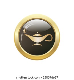 Gold magic lamp. Vector illustration genie lamp