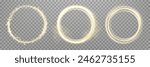 Gold magic ring with glowing. Neon realistic energy flare halo ring. Abstract light effect on a transparent background. Vector illustration.