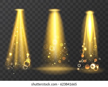Gold magic shining spotlights Scene Light Effects. Scene illumination collection.Vector illustration