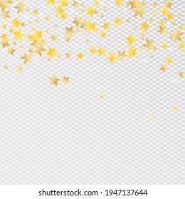 Gold Magic Stars , Transparent Vector Background. Light Star Design. Rain Golden Bright Confetti Background Template