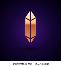 Gold Magic stone icon isolated on black background. Fantasy crystal. Jewelry gem for game.  Vector Illustration