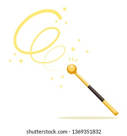 Gold magic wand isolated on white background. Mystery entertainment concept. Vector flat design