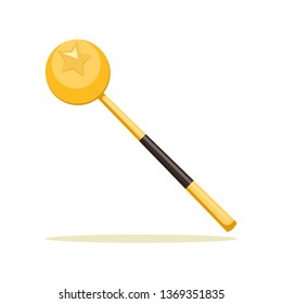 Gold magic wand isolated on white background. Mystery entertainment concept. Vector flat design