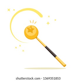 Gold magic wand isolated on white background. Mystery entertainment concept. Vector flat design