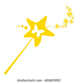 Gold Magic wand isolated on White background. Vector illustration