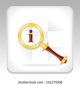 Gold magnifier icon or button for search info