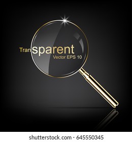 Gold Magnifying glass transparent, vector illustration