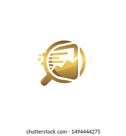 Gold magnifying and graph logo icon with search, review, inspection concept, for trade market global finance report logo.