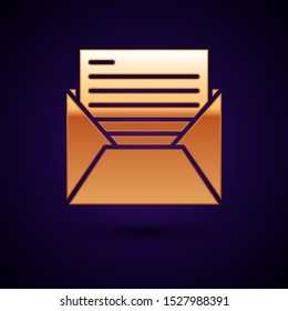 Gold Mail and e-mail icon isolated on dark blue background. Envelope symbol e-mail. Email message sign.  Vector Illustration