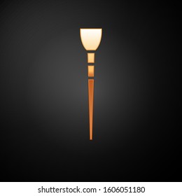 Gold Makeup brush icon isolated on black background.  Vector Illustration