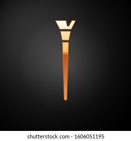 Gold Makeup brush icon isolated on black background.  Vector Illustration