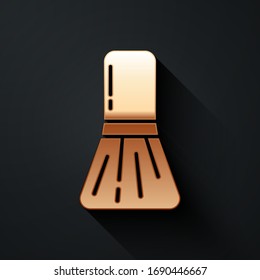 Icono de brocha dorada aislado en fondo negro. Estilo de sombra largo. Ilustración vectorial