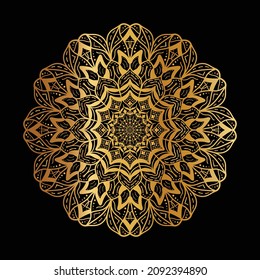 Gold Mandala with black background vector. Abstract minimalist design metallic gold. Seamless luxury floral pattern.