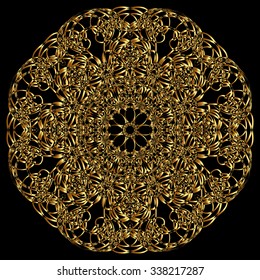 Gold mandala. Calligraphic vector design elements on the black background. Gold menu and invitation border, round frame, divider, page decor. Luxury style calligraphic