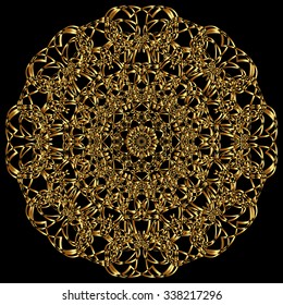 Gold mandala. Calligraphic vector design elements on the black background. Gold menu and invitation border, round frame, divider, page decor. Luxury style calligraphic