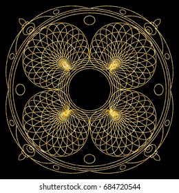 Gold mandala for coloring book. Decorative black round outline ornament. Unusual flower shape. Oriental and anti-stress therapy patterns. Vector yoga logos design element.