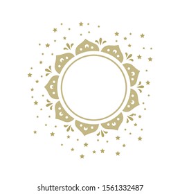 gold mandala frame surrounded by stars, vector