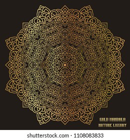 Gold Mandala Indian floral medallion pattern.Vintage decorative elements .Ethnic Mandala ornament.Vector Henna tattoo style. on isolate background for textile,greeting card, coloring book,print.