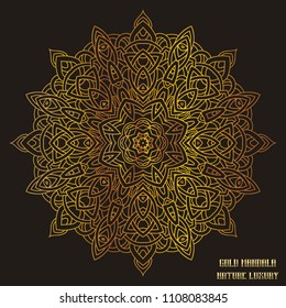 Gold Mandala Indian floral medallion pattern.Vintage decorative elements .Ethnic Mandala ornament.Vector Henna tattoo style. on isolate background for textile,greeting card, coloring book,print.