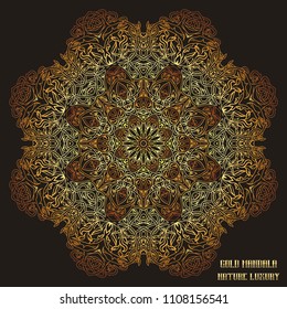 Gold Mandala Indian floral medallion pattern.Vintage decorative elements .Ethnic Mandala ornament.Vector Henna tattoo style. on isolate background for textile,greeting card, coloring book,print.