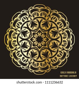 Gold Mandala Indian floral medallion pattern.Vintage decorative elements .Ethnic Mandala ornament.Vector Henna tattoo style. on isolate background for textile,greeting card, coloring book,print.