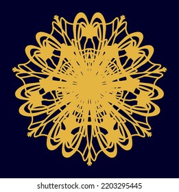 Gold mandala for laser cutting. Silhouettes or contours of seven hearts in a circle. Woodcarving, metal carving. Vinyl cutout. Vector coaster design. 