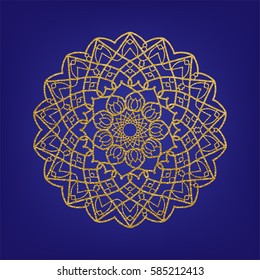 Gold mandala laser paper cut in Arabic pattern for Ramadan Kareem festival.Lace die cut vector illustration for wedding invitation and greeting card in vintage style
