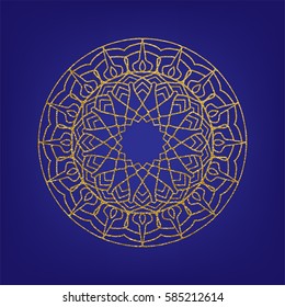 Gold mandala laser paper cut in Arabic pattern for Ramadan Kareem festival.Lace die cut vector illustration for wedding invitation and greeting card in vintage style