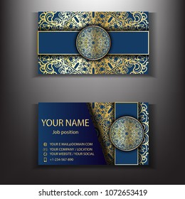 Gold Mandala Luxury Business Card Design Template.Asian traditional art style.for Cover card business,layout company name template.vector illustration.