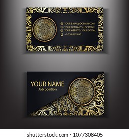 Gold Mandala Luxury Business Card Design Template.Asian traditional art style.for Cover card business,layout company name template.vector illustration.