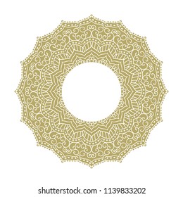 Gold Mandala Monogram. Circular figure representing the universe in Hindu and Buddhist symbolism
