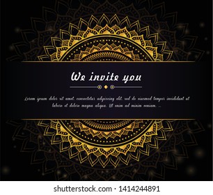 Gold mandala on black background. Ethnic vintage pattern. - Vector